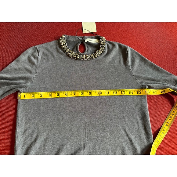 Zara knit short sleeve top with jeweled neckline, NWT, S - Picture 12 of 12